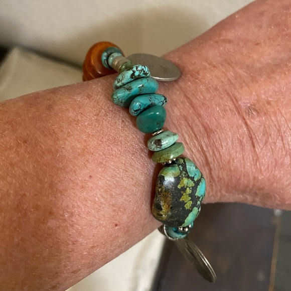 Turquoise & Antique Carnelian Prayer Beads Bracelet - Picture 6 of 6